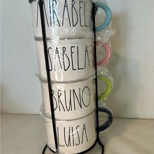 New Rae Dunn Disney Encanto Collection 4 Cup Set With Black Holder Double Sided